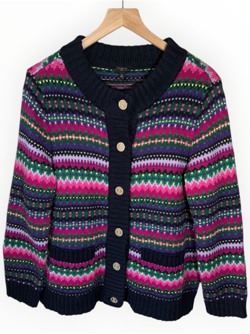 Talbots Cadet Fair Isle Mock Neck Sweater Women’s 1X Jewel Tone Spring Garden